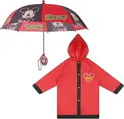 [Disney] Boys' Little Umbrella and Poncho Raincoat Set, Mickey Mouse Rain Wear for Toddler 2-3 Or Kids 4-7