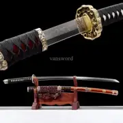 Handmade Japanese Tachi T10 Steel Clay Tempered Brass Samurai Sword Full Tang .