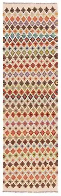 Kilim Afghan Handwoven Oriental Rug 295x87cm - Runner, Kilim, Carpet, Rug, Beige
