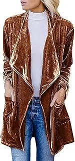 [Chatinction] Womens Lapel Velvet Drape Jacket Open Front Cardigan Outwear with Pockets.