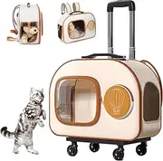 Pet Carrier Backpack with Wheels,Rolling Cat Carrier with Breathable Mesh and Side Pocket,Dog Backpack with Large Capacity for Small Dogs Cats