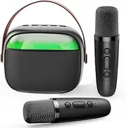 Portable Karaoke Machine 2 Microphones for Kids Adults, Rgb Color Light Wireless Karaoke Speaker Kits Voice Changer, Small Bluetooth Speaker with Mic Outdoor Singing Support Aux USB Rechargeable
