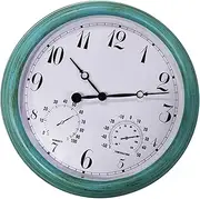 Outdoor Clock, Waterproof with Thermometer Hygrometer Decorative Round for Patio