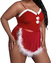[Generic] Women Sleepwear Women's Sexy Santa Christmas Lingerie Set with Garter Belts Lace Teddy Bodysuit Lingerie for Women Snap Crotch Underwire