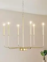 WayLuoung Golden Chandelier Lights, Ceiling 6 Lights, Hanging Modern Farmhouse Chandelier for Dining Room, Candle, Golden Pendant Light for Kitchen Island, Living Room, Foyer, Bedroom