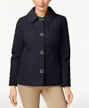 Anne Klein Women’s Navy Blue Snap Front Diamond Quilted Jacket S, M