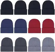 [ZH] 12-Pack Knitted Winter Beanie Hats for Men and Women, Warm and Cozy Cuffed Skull Caps, Bulk Purchase