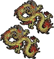 [jojofuny] 2Pcs Dragon Embroidery Patches Sew Applique for Clothing Bags DIY Crafts Durable Cloth Patch for Jackets Jeans Skirts and More