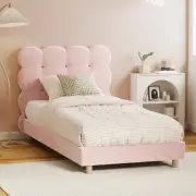 Oikiture Bed Frame Single Size Tufted Bedhead Boucle Fabric Pink