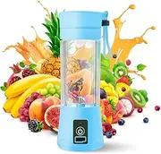 Portable Blender - Compact and USB Rechargeable Personal Travel Blenders for Smoothies, Shakes and Ice - Mini Fruit Juice Mixing Shaker Bottle - 380ml, Blue