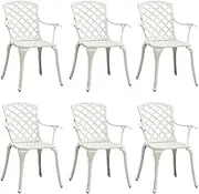 vidaXL Cast Aluminium Garden Chairs - White Outdoor Armchairs - Patio/Backyard High-Back Seating with Ergonomic Armrests 6 pcs Set
