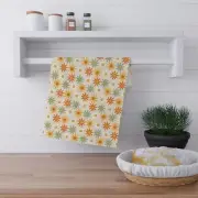 Tea Towels, 70s Retro Smiley Face Daisy Pattern, Kitchen Towels, Decorative