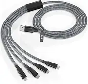 Multi 4 in 1 USB Charging Cable, 2M/6Ft 6A PD Fast Nylon Braided Multiple USB Fast Charging Cord, Universal Multiple Ports Long Charging Cable with USB C/Micro USB/2*Lightning Connector