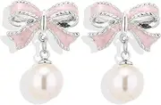 [ecozran] Gold Bow Earrings for Women, Long Tassel Chain Drop Earrings, Trendy Small Bow Earrings, Ribbon Waterfall Dangling Earrings, Pearl Bow Earrings, Sparkly Elegant Bowknot Preppy Jewelry Gifts for Women