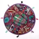 22" Embroidered Round Floor Pillow/Cushion Cover/Bean Bag With Patchwork Violet