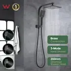 WELS Dual Shower Head Set Square Black Bathroom Top Water Inlet 3-Mode Hand Held