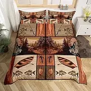 Fish Bedding Set for Kids Boys Girls Smoky Mountain Comforter Cover Set Fish Hook Fishing Theme Duvet Cover Bedroom Decor Sea Animal Farmhouse Brown Bedspread Cover Twin Size Bedding Collection 2Pcs