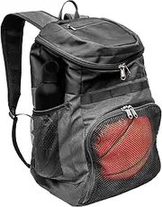 Xelfly Basketball Backpack with Ball Compartment - Sports Equipment Bag for Soccer Ball, Volleyball, Gym, Outdoor, Travel, Team - 2 Bottle Pockets, includes Laundry or Shoe Bag - 25L (Gray)