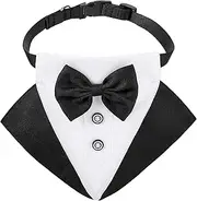 Formal Dog Tuxedo Bandana Dog Wedding Bandana Dog Collar with Bow Tie and Neck Tie Designs Adjustable Black Collar Formal Tux Dog Bowtie Adjustable Neckerchief