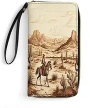 [BFGWK] Large Wallet Novelty West Desert Green with Riding Horses Printing Long Wallet With Zipper Leather Wallet Suitable For Both Men And Women, style, 19.7x10.5cm, Style, 19.7x10.5cm, 现代