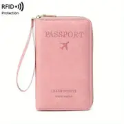 Travel Wallet Phone Holder Clutch Travel Purse with Wrist Strap and Zipper,Pink