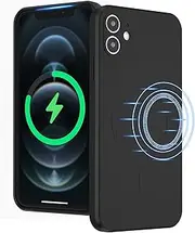 UEEBAI Liquid Silicone Wireless Charging Phone Case for iPhone 11 6.1 inch, Built-in Magnets Compatible with MagSafing Faster Charging Slim Fit Soft Microfiber Cover - Black