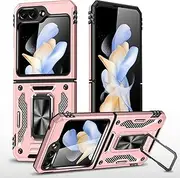 [Asuwish] Phone Case for Samsung Galaxy Z Flip 5 5G 2023 and Slide Camera Cover Magnetic Ring Holder Kickstand Protective Cell Accessories Stand Back Hard Slim ZFlip5 Z5 G Flip5 5Z Women Men Rose Gold