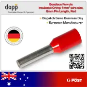 Bootlace Ferrule Insulated Crimp 1mm² wire size, 100 Pcs, Red, 8mm Pin Length