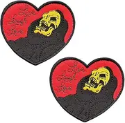 [Zcketo] 2 Pcs Live Laugh Love Funny Skull Heart Patch, Positive Skull Embroidered Hook Loop Patches Emblem Badge Applique Repair Patch DIY Craft Accessories for Clothes Backpack Unifrom Vest