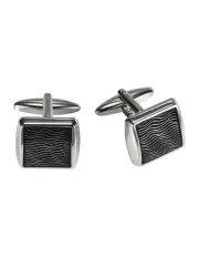 [Cudworth] Polished Rhodium Plated Square Cufflinks in Black