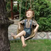 Swing Statue Tree Hanging Ornament Sleeping Boy Look Swinging Figurine Sculpture