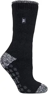 [HEAT HOLDERS] | SockShop | Ladies Winter Warm Thermal Slipper Socks with Gripper | Holly Design | Slip Resistant Grip Sole | TOG 2.34 | Bigfoot Size | Women's Size 9-12UK / 10-13US-AUS | Black