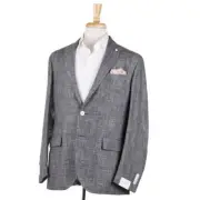 NWT $1050 LUIGI BIANCHI Light Gray and Black Check Wool-Linen Sport Coat 40 R