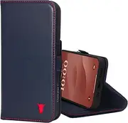 TORRO Phone Case Compatible with iPhone 15 Pro – Premium Leather Wallet Case with Kickstand and Card Slots (Compatible with Official MagSafe Chargers) - Navy Blue