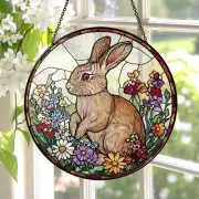 Rabbit Stained Glass Suncatcher, Easter Bunny Window Decor, Easter Suncatcher