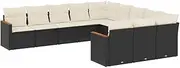 vidaXL Garden Sofa Set with Cushions - 11 Piece Modular Black Poly Rattan Patio Furniture - Weather-Resistant Cushions & Storage