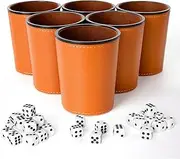 Corpower Dice Cups Leather Set of 6 with 30 Dice (14 mm), Handmade Premium Dice Cups with Dice for Bar Party, Farkle Yahtzee Dice Games