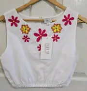 Bonita Collective Top s.S Luciana White Sleeveless Embroidered Flowers New $219