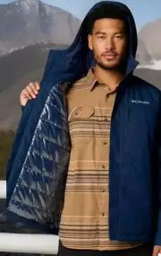 Mens Columbia Hikebound Omni Heat Hooded &Waterproof Insulated Jacket Navy Sz 1X
