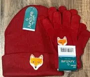 Boys Red Fox Beanie Snow Hat & Gloves 2 Piece Set One Size