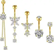 [Incaton] 14G Belly Button Rings Stainless Steel Dangling Butterfly Heart Diamond Belly Rings Dangle Navel Piercing Jewelry For Women