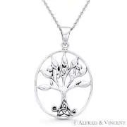 Antique-Finish Tree-of-Life Trinity Charm 925 Sterling Silver Pendant & Necklace