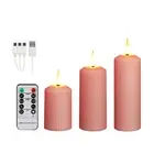 3Pcs LED Candles Dimmable USB Rechargeable Pink Flameless Candle (Pink) Hot