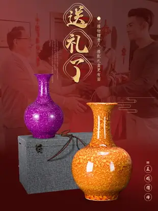 景德鎮陶瓷器中國紅花瓶擺件新中式客廳電視柜插花家居裝飾工藝品