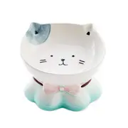 Catzon Cute Ceramic Tilted Raised Pet Bowls for Cats and Dogs Backflow Prevention-MintGreen