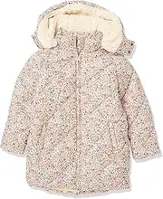 [Amazon Essentials] Toddler Girls' Long Quilted Cocoon Puffer Coat, Pink, Floral, 2T