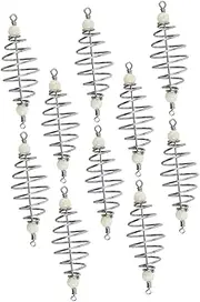 Kisangel 10pcs Stainless Steel Spring Fishing Bait Cage with Explosion Hook Portable Coarse Bait Holder for Carp Durable Feeder Basket for Freshwater and Saltwater Fishing
