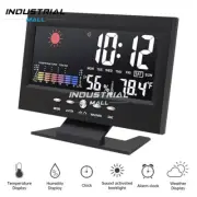 Digital LED Indoor Alarm Clock Thermometer Hygrometer Atomic Weather Clock °C/°F