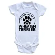 Protected By A Wheaten Terrier Funny Dog One Piece Baby Bodysuit