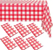 6 Packs Red Gingham Checkered Table Cloth Party | 54x108 inch | Red Plastic Disposable Table Cover Party | White Plastic Tablecloth | Party Table Clothes for Parties BBQ Picnic Birthday Wedding